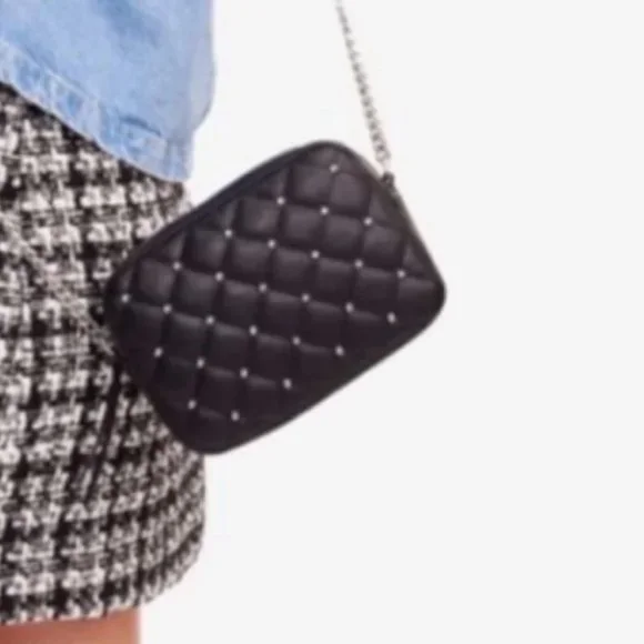 NWT Rebecca Minkoff Quilted Studded Crossbody Bag in Black and Silver NEW - Picture 6 of 8